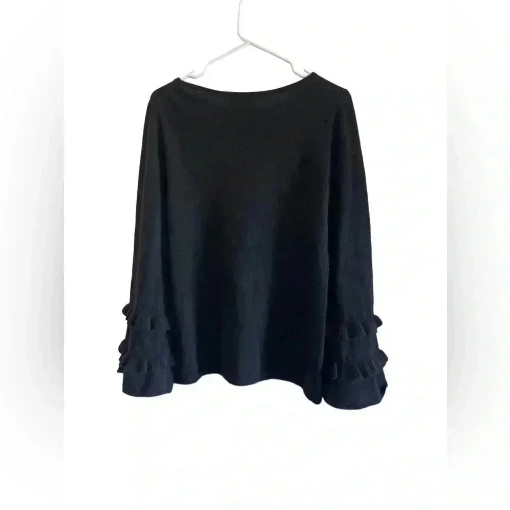 Charter club cashmere luxury black scoop neck ruffle bell sleeve sweater M